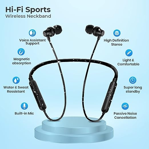 PTron Tangent Lite Bluetooth 5.0 Headphones with Mic, Hi-Fi Stereo Sound Neckband, 8Hrs Playtime, Lightweight Snug-fit in-Ear Headphones, IPX4 Water Resistant, Fast Charge & Voice Assistant (Black) PTron Tangent Lite Bluetooth 5.0 Headphones with Mic, Hi-Fi Stereo Sound Neckband, 8Hrs Playtime, Lightweight Snug-fit in-Ear Headphones, IPX4 Water Resistant, Fast Charge & Voice Assistant (Black)
